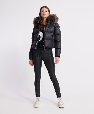 Superdry Sport Puffer Borg Crop Női Kabát Fekete | ZJPOM0378